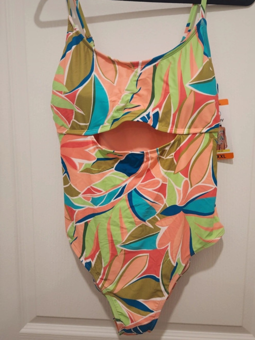 NWT Hurley Colorful Tropical One-Piece Swimsuit - Teal, Purple & Coral Print XXL